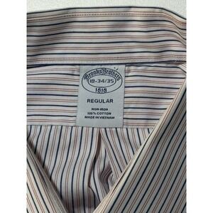 Brooks Brothers Dress Shirt 18 34 - 3 Red Blue Vertical Striped Button Down